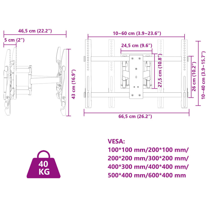 Tv-muurbeugel 37-80 inch scherm 40 kg Max VESA 600x400 mm