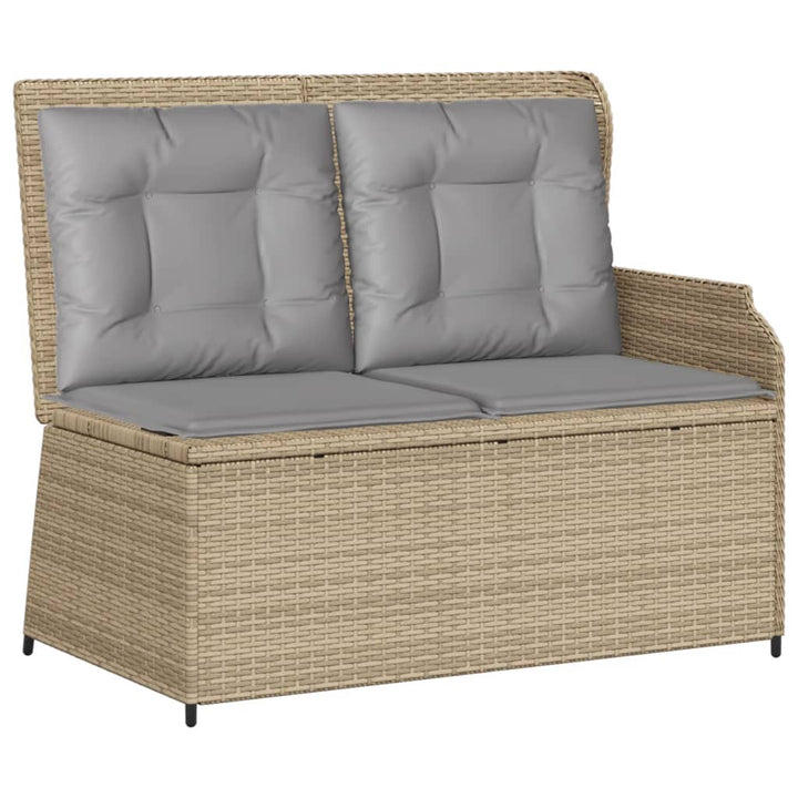 Tuinbankje verstelbaar met kussens poly rattan beige