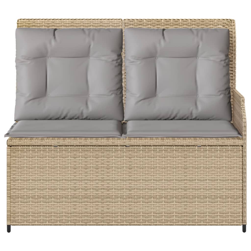 Tuinbankje verstelbaar met kussens poly rattan beige