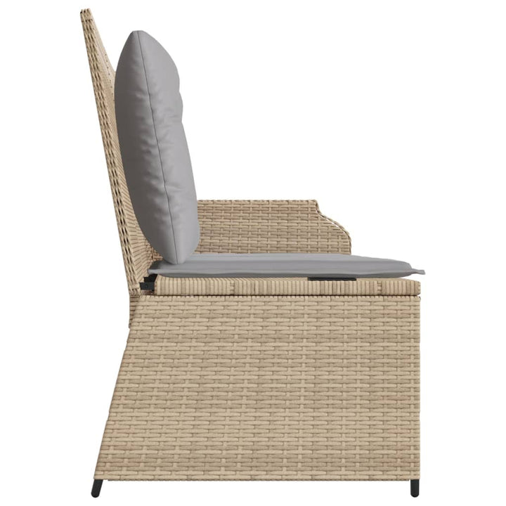 Tuinbankje verstelbaar met kussens poly rattan beige