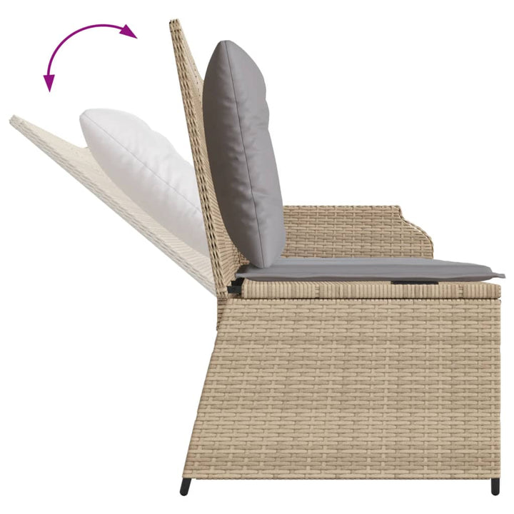 Tuinbankje verstelbaar met kussens poly rattan beige