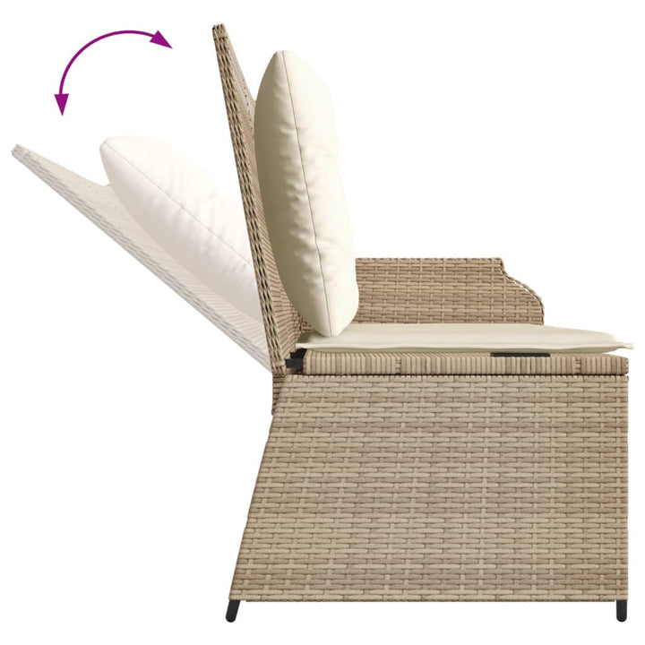 Tuinbankje verstelbaar met kussens poly rattan beige