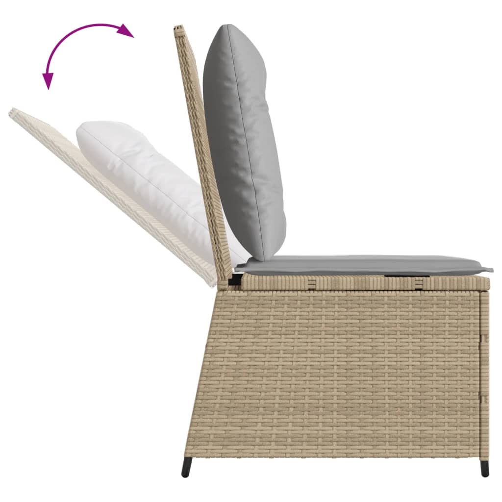 Tuinbank verstelbaar met kussens poly rattan beige