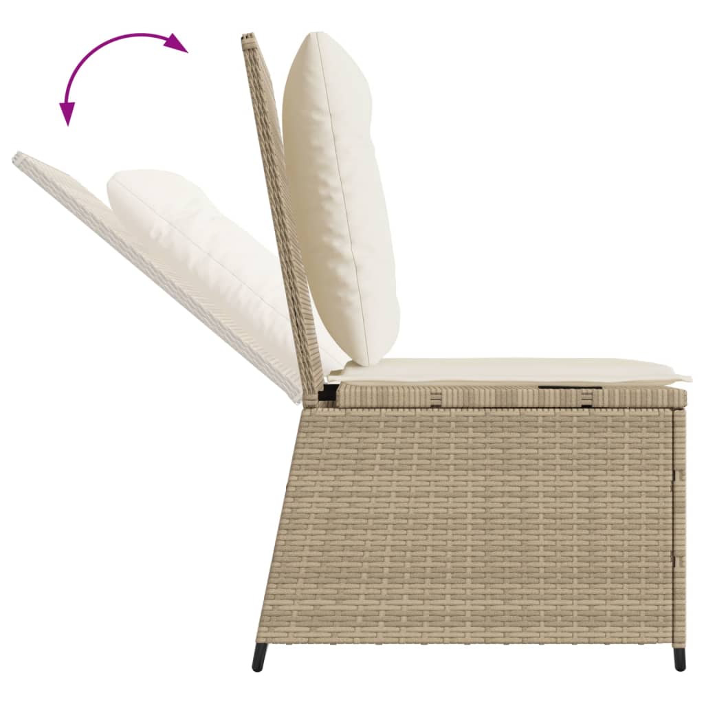 Tuinbank verstelbaar met kussens poly rattan beige