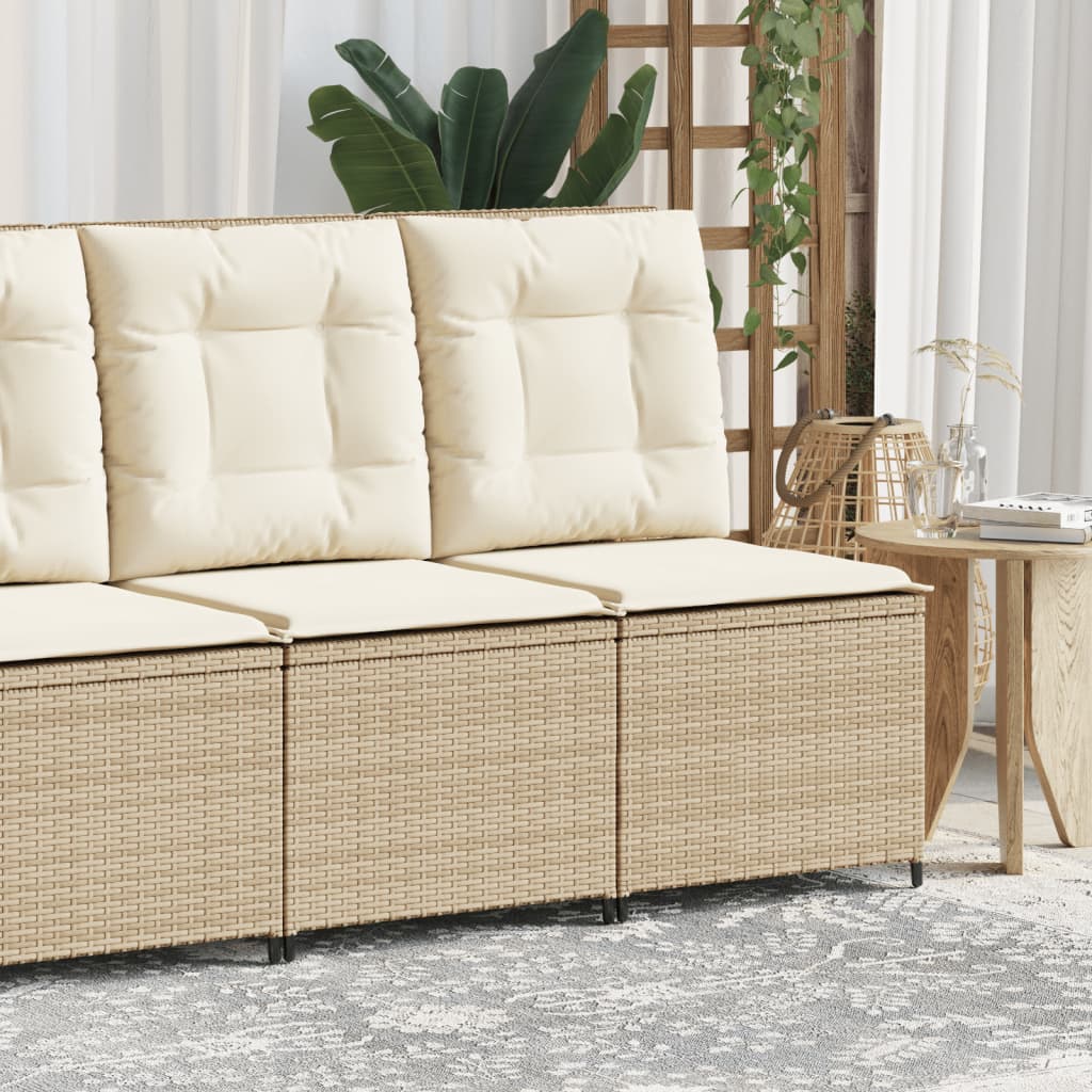 Tuinbank verstelbaar met kussens poly rattan beige