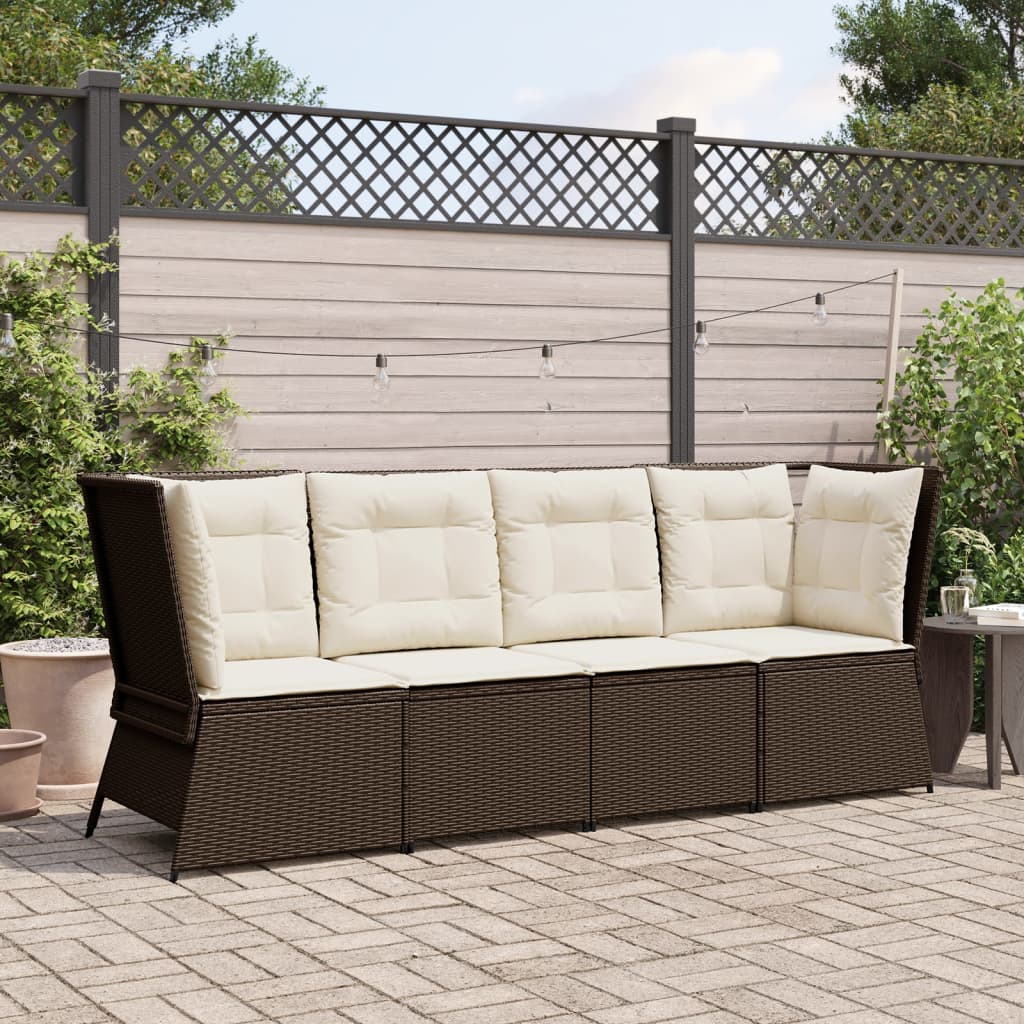 Tuinhoekbank met kussens poly rattan bruin