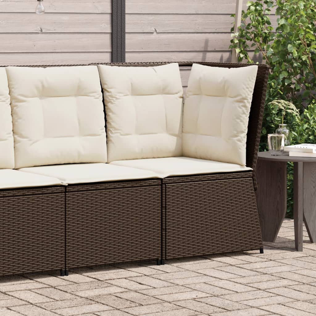 Tuinhoekbank met kussens poly rattan bruin