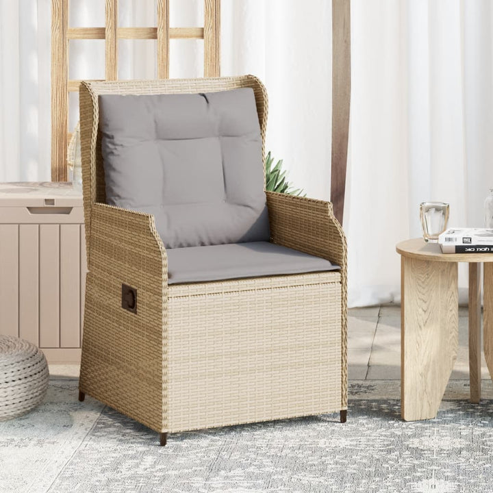 Tuinstoelen 2 st verstelbaar met kussens poly rattan beige