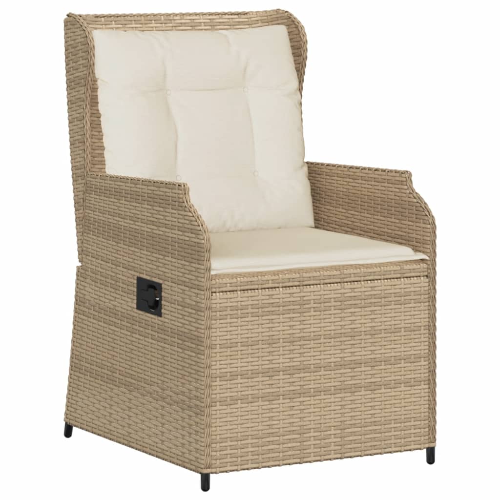 Tuinstoelen 2 st verstelbaar met kussens poly rattan beige