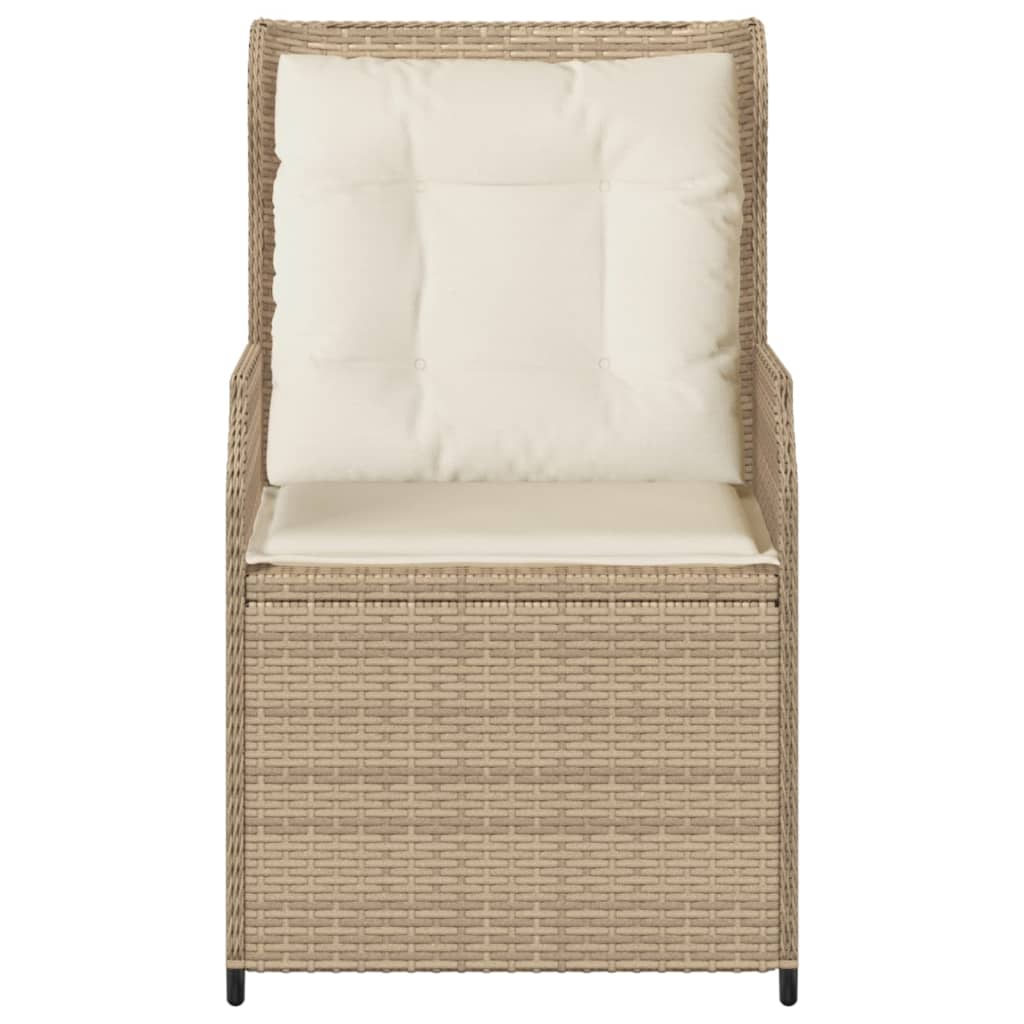 Tuinstoelen 2 st verstelbaar met kussens poly rattan beige