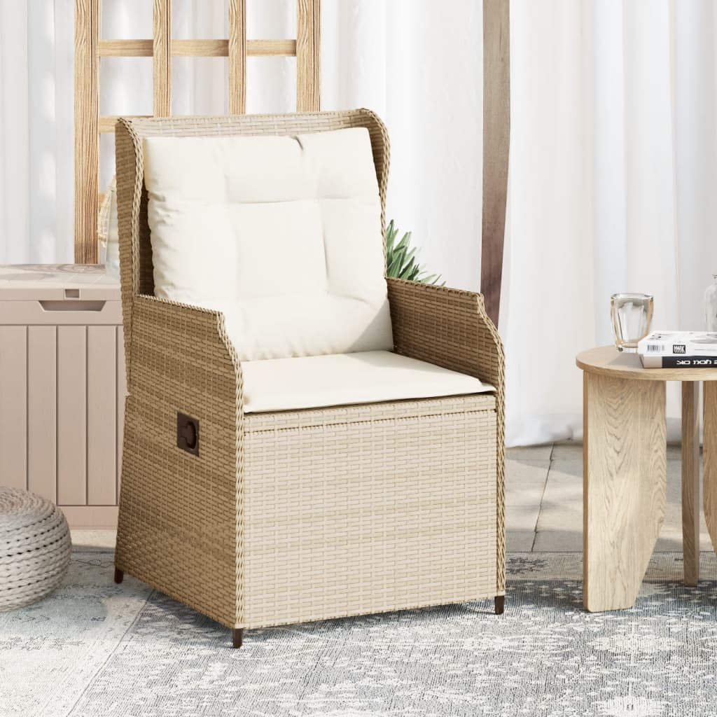 Tuinstoelen 2 st verstelbaar met kussens poly rattan beige