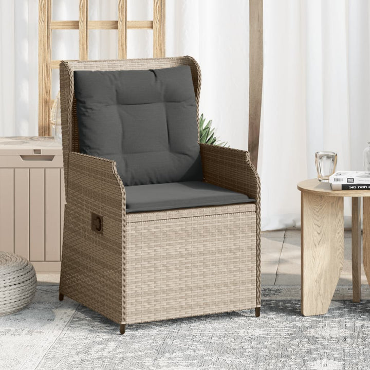 Tuinstoelen 2 st verstelbaar met kussens poly rattan lichtgrijs