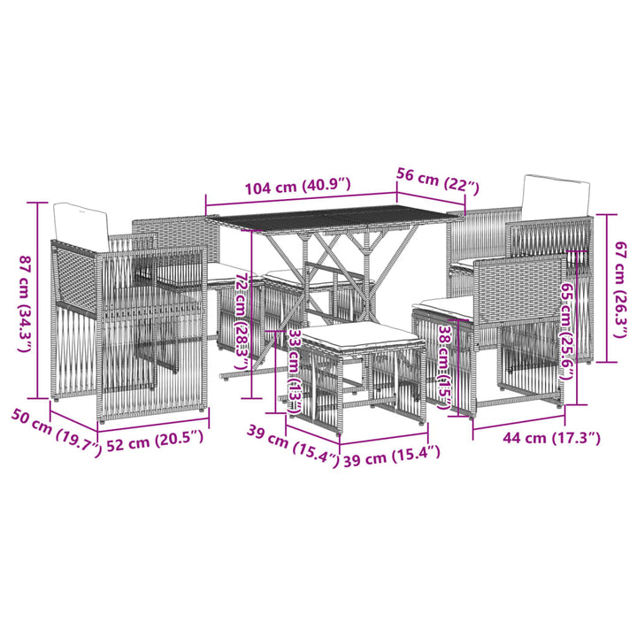 7-delige Tuinset met kussens poly rattan grijs