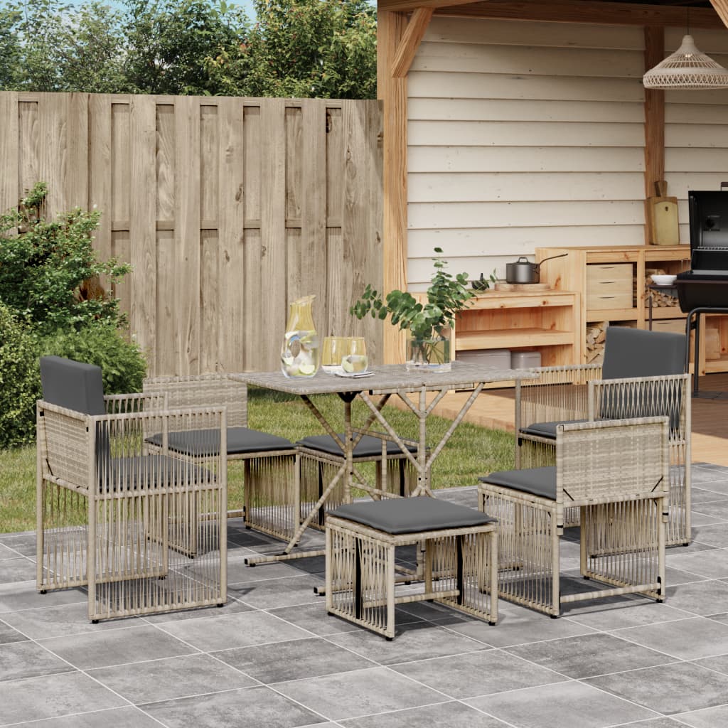 7-delige Tuinset met kussens poly rattan grijs