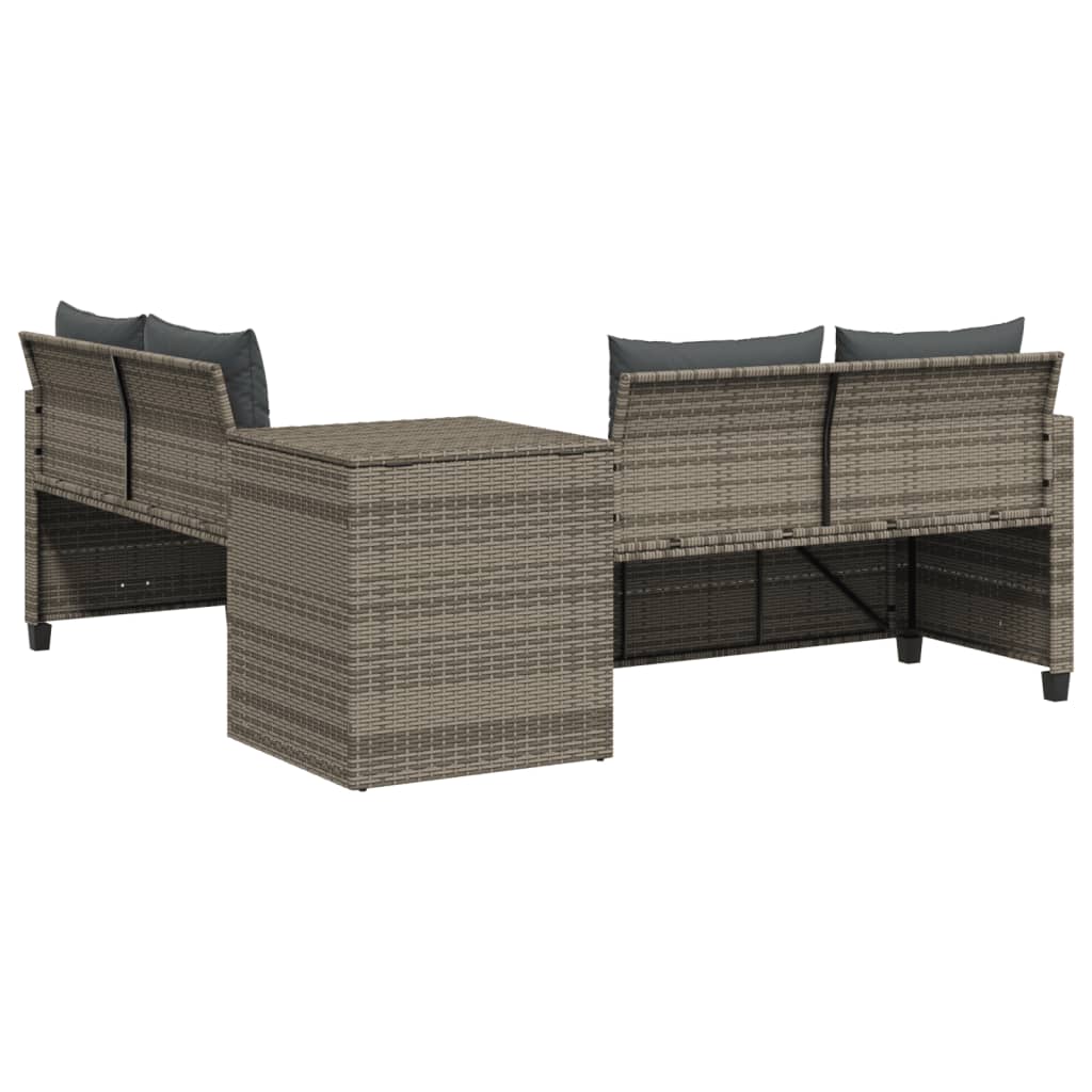 Tuinbank met tafel en kussens L-vormig poly rattan grijs