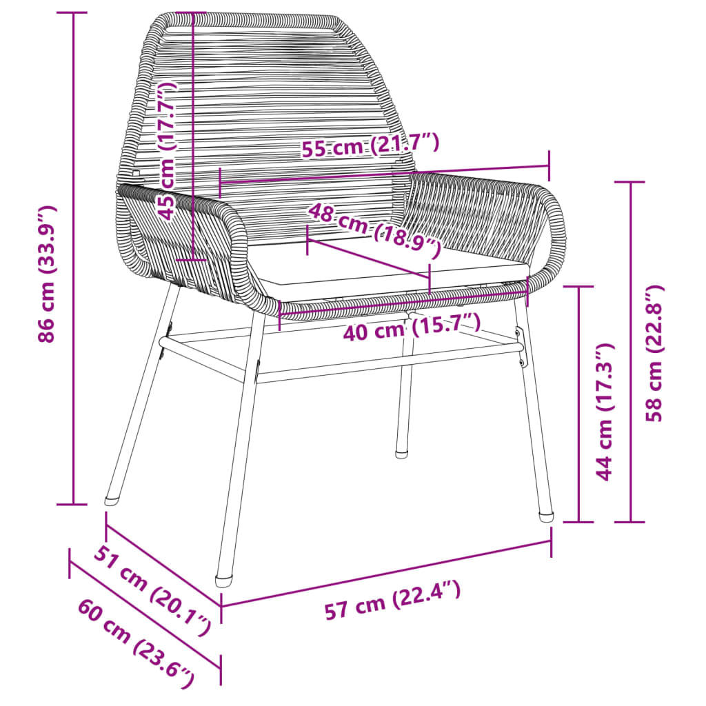 Tuinstoelen 2 st met kussens poly rattan zwart