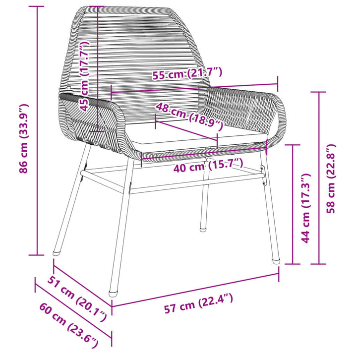 Tuinstoelen 2 st met kussens poly rattan grijs