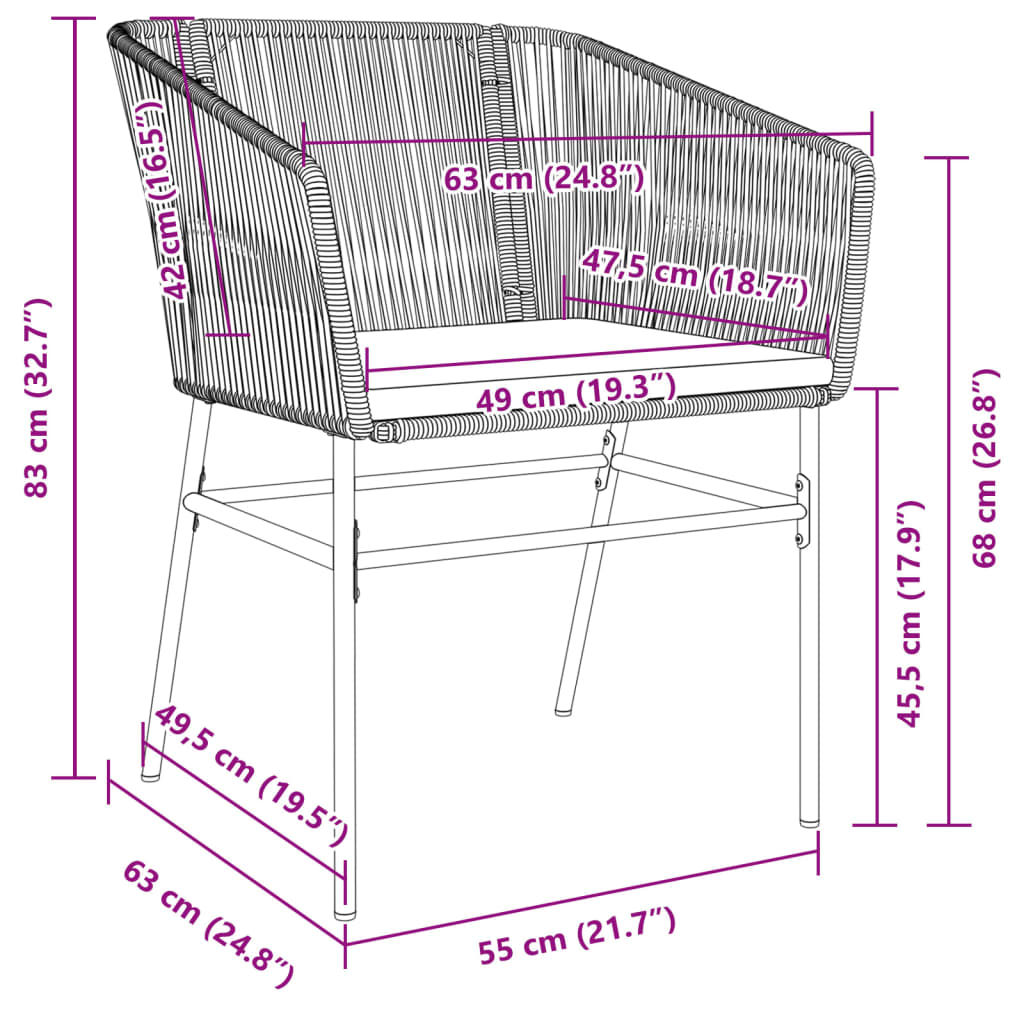 Tuinstoelen 2 st met kussens poly rattan grijs