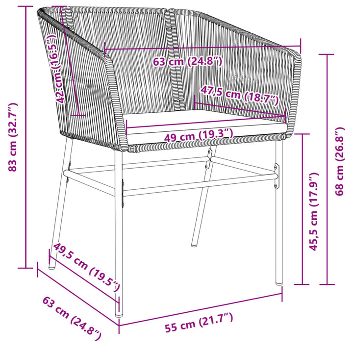 Tuinstoelen 2 st met kussens poly rattan grijs