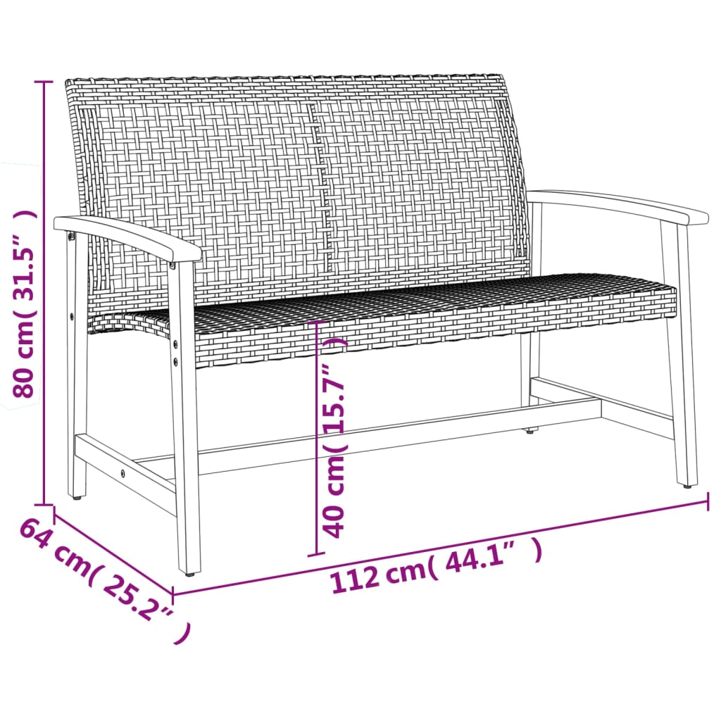 Tuinbank 112 cm poly rattan en acaciahout beige