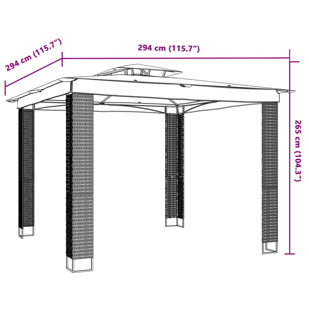 Prieel met dubbel dak 2,94x2,94 m staal crèmekleurig