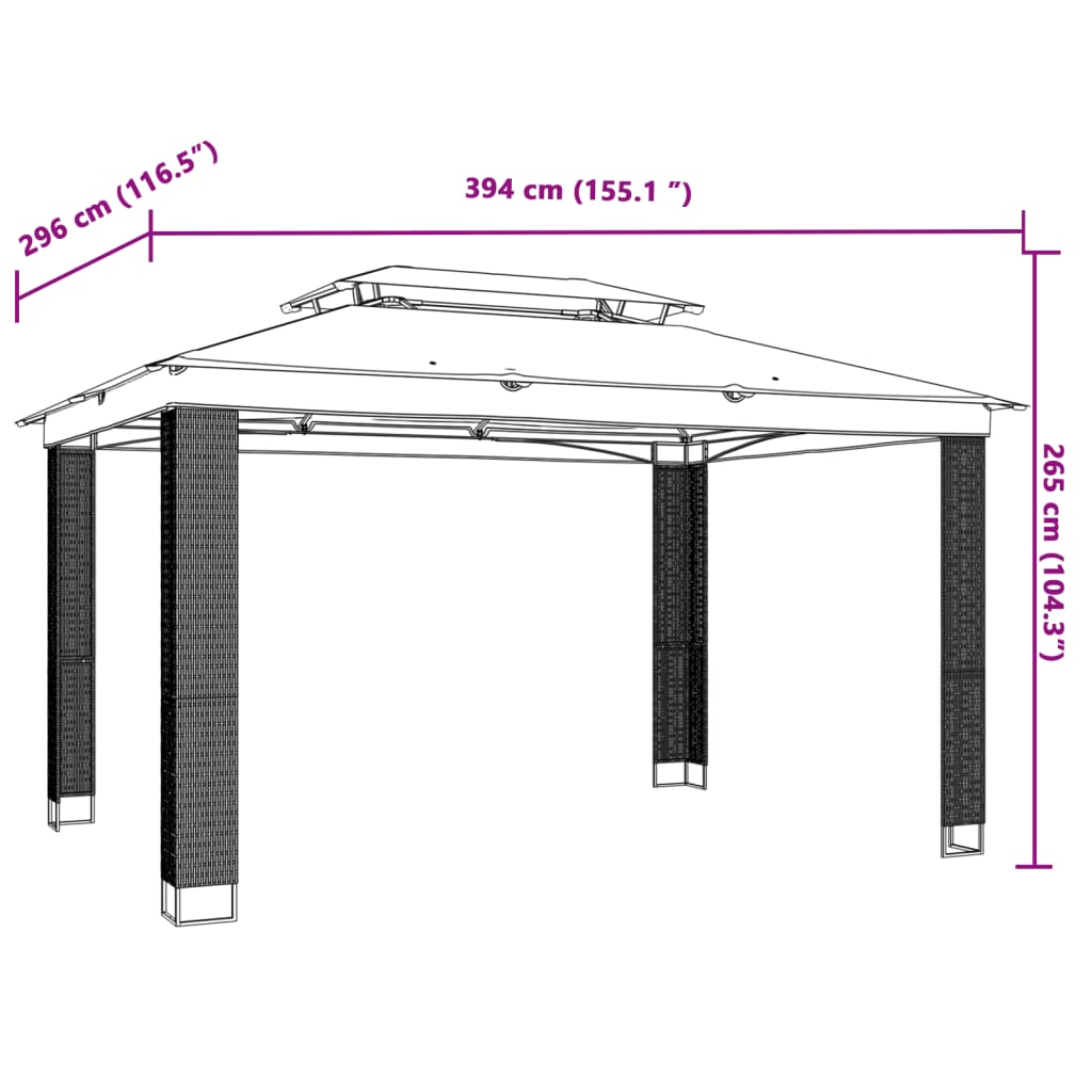 Prieel met dubbel dak 3,94x2,96 m staal crèmekleurig