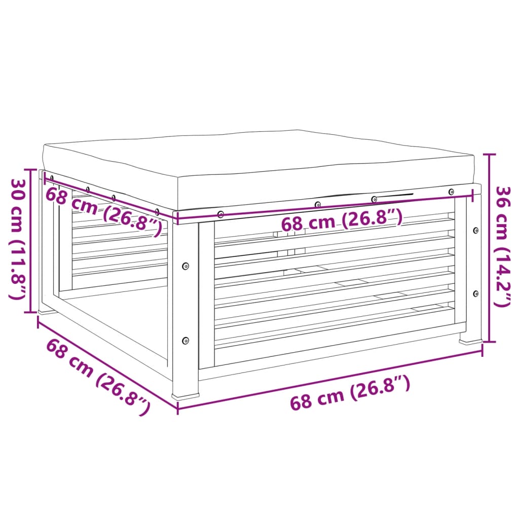 Tuinvoetenbank met kussen 68x68x30 cm massief acaciahout