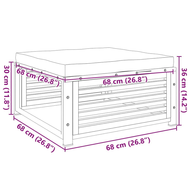 Tuinvoetenbank met kussen 68x68x30 cm massief acaciahout