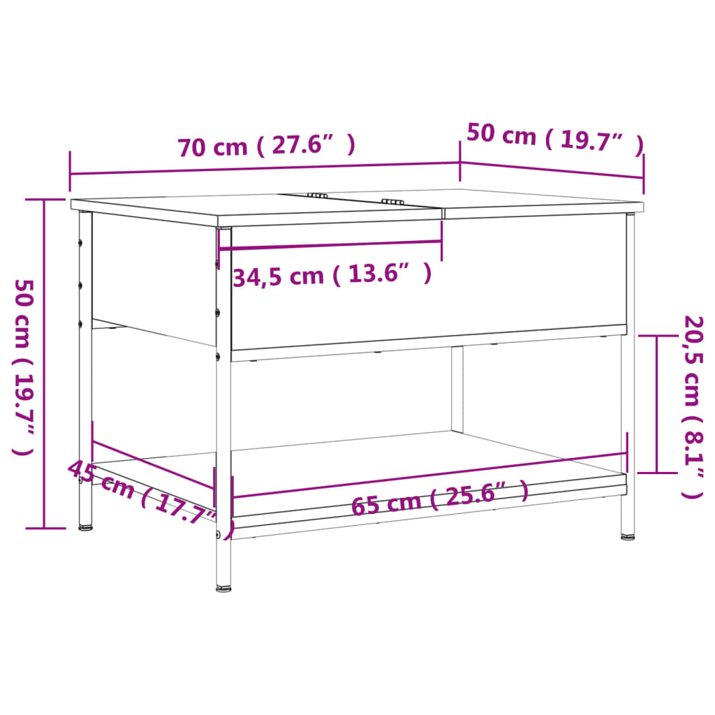 Salontafel 70x50x50 cm bewerkt hout en metaal sonoma eikenkleur