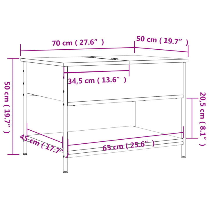 Salontafel 70x50x50 cm bewerkt hout en metaal grijs sonoma