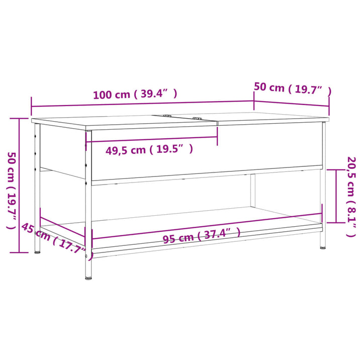 Salontafel 100x50x50 cm bewerkt hout en metaal gerookt eiken