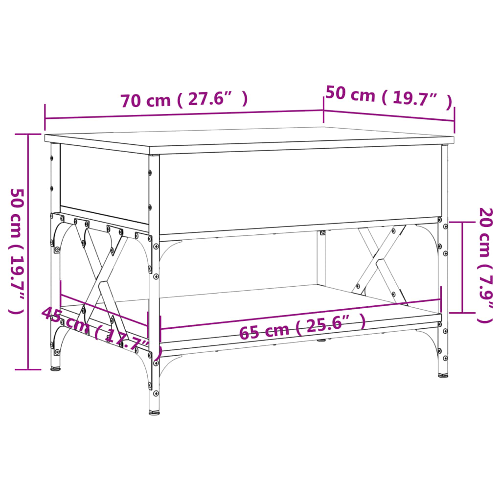 Salontafel 70x50x50 cm bewerkt hout en metaal bruineikenkleur