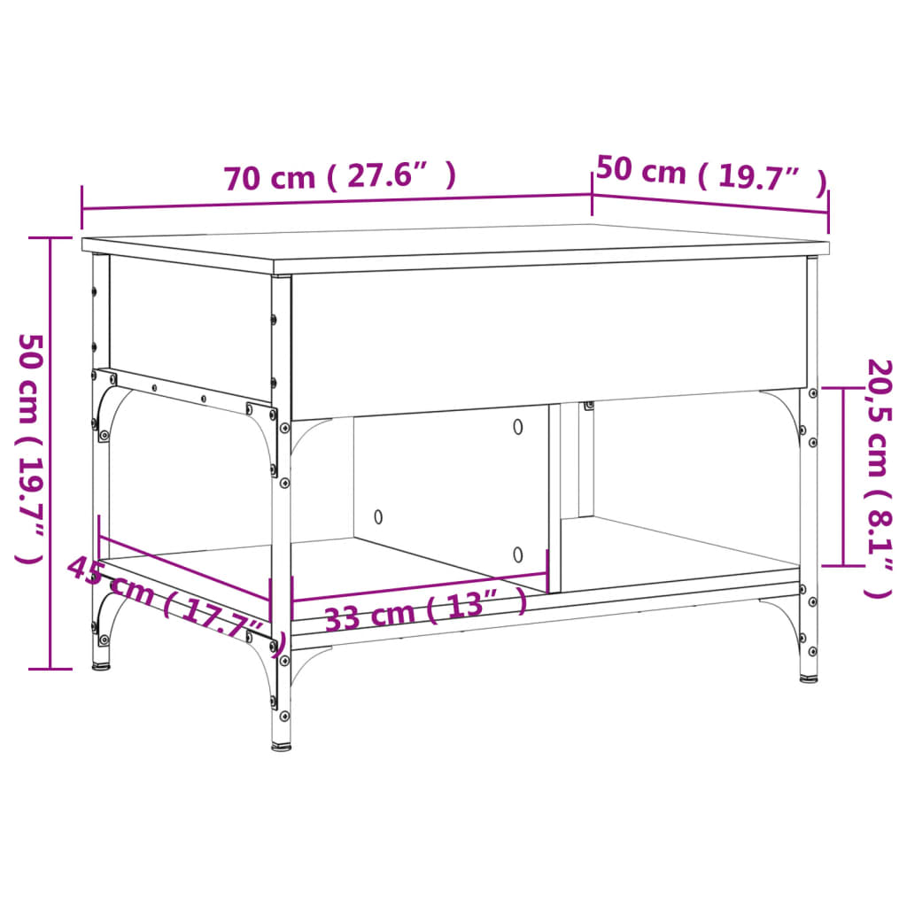 Salontafel 70x50x50 cm bewerkt hout en metaal gerookt eiken