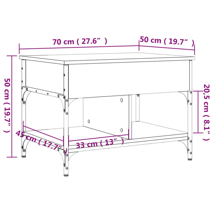 Salontafel 70x50x50 cm bewerkt hout en metaal bruineikenkleur