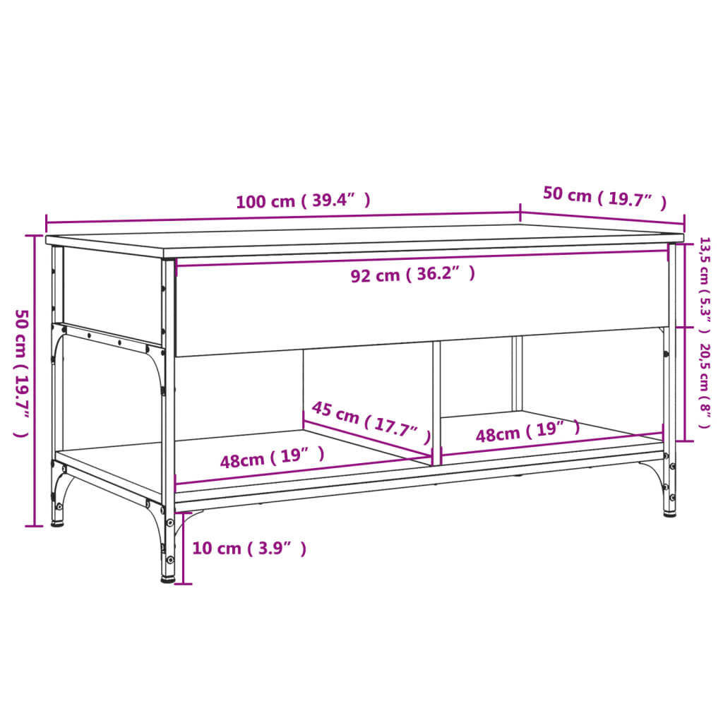 Salontafel 100x50x50 cm bewerkt hout en metaal gerookt eiken