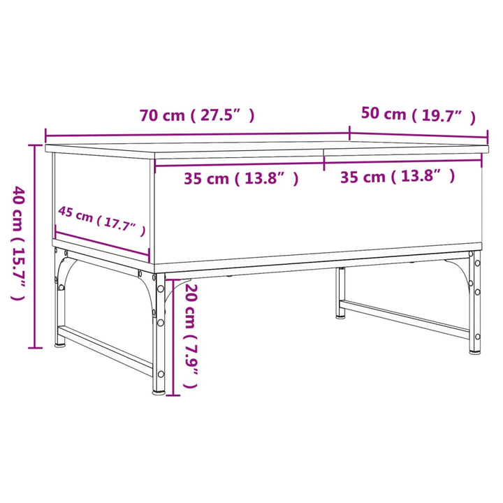 Salontafel 70x50x40 cm bewerkt hout en metaal zwart