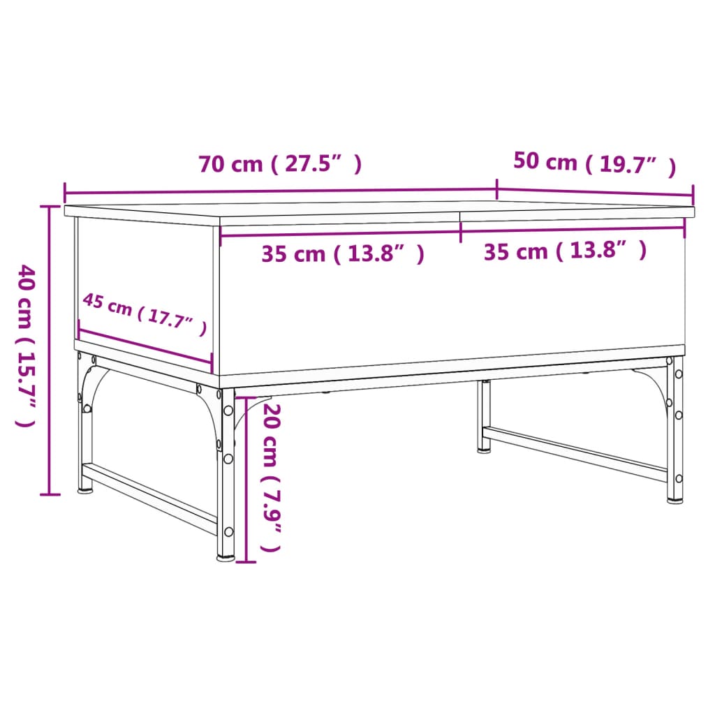 Salontafel 70x50x40 cm bewerkt hout en metaal sonoma eikenkleur