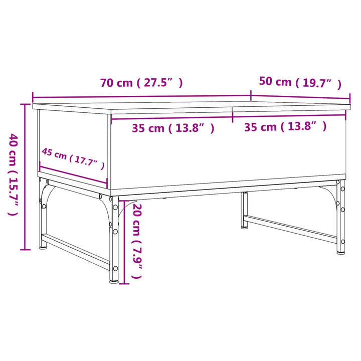 Salontafel 70x50x40 cm bewerkt hout en metaal bruin eikenkleur