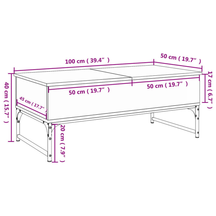 Salontafel 100x50x40 cm bewerkt hout en metaal zwart