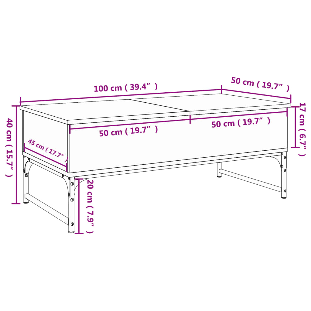 Salontafel 100x50x40 cm bewerkt hout en metaal grijs sonoma