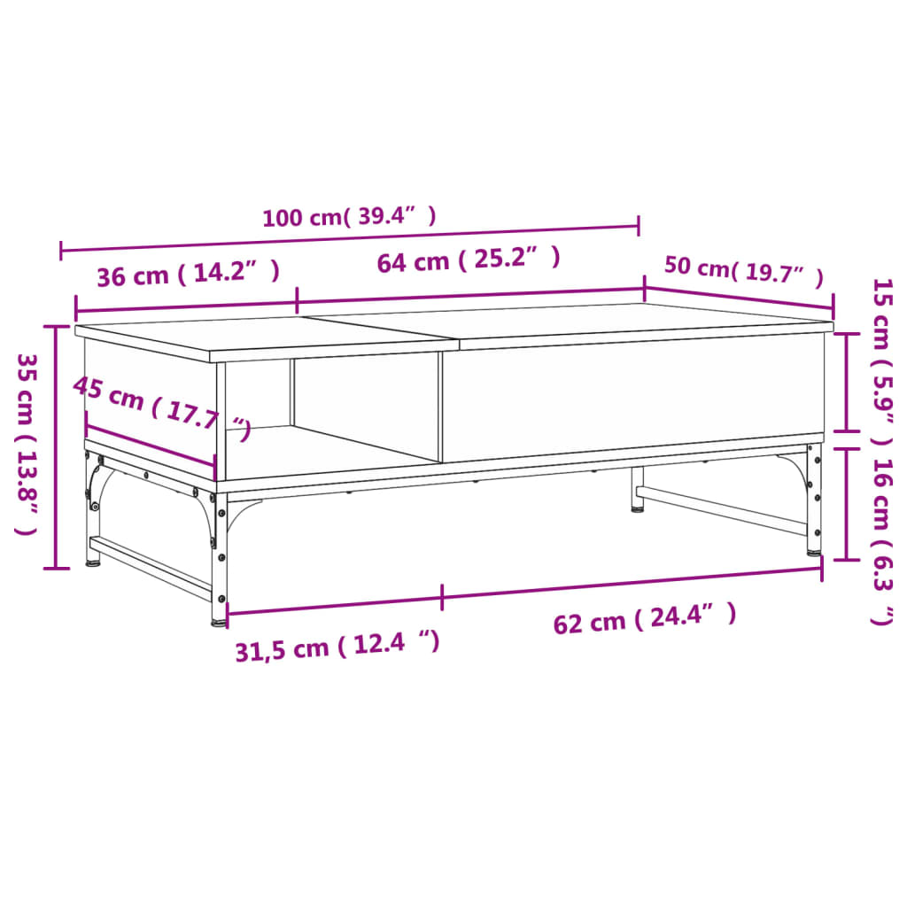 Salontafel 100x50x35 cm bewerkt hout en metaal grijs sonoma