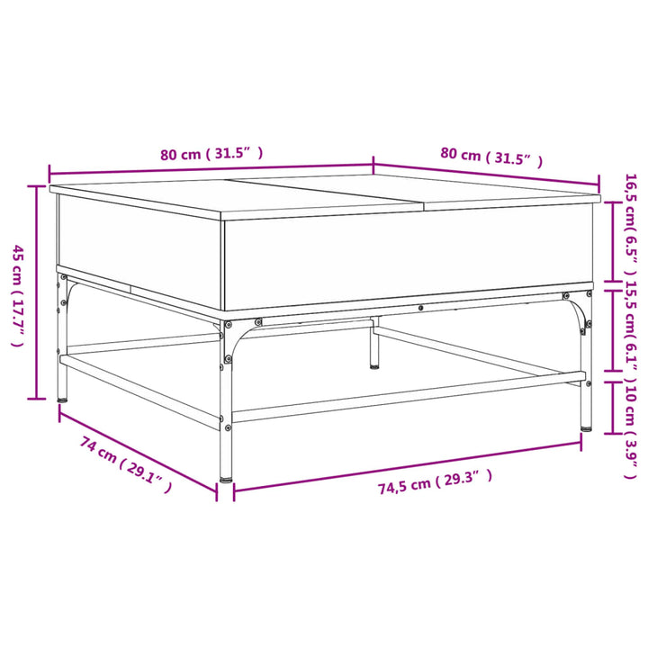 Salontafel 80x80x45 cm bewerkt hout en metaal gerookt eiken