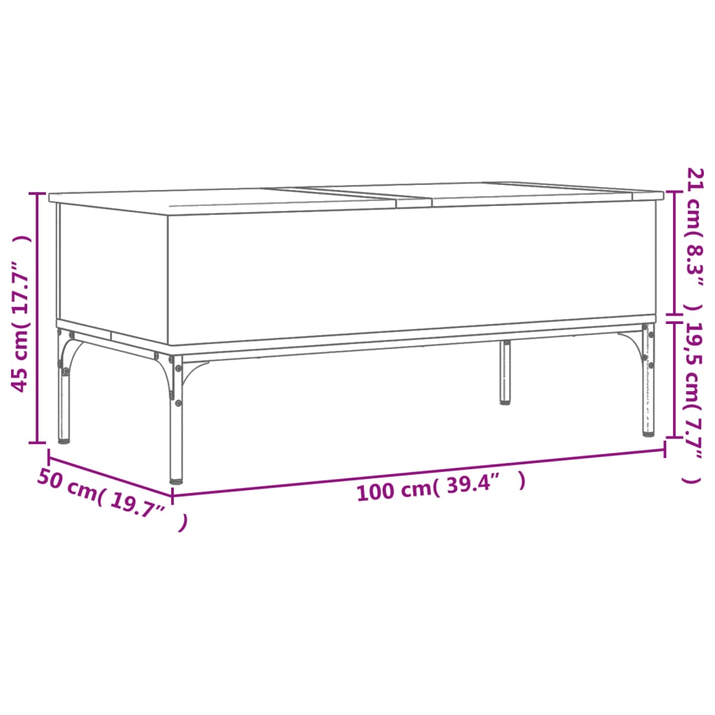 Salontafel 100x50x45 cm bewerkt hout en metaal sonoma eiken