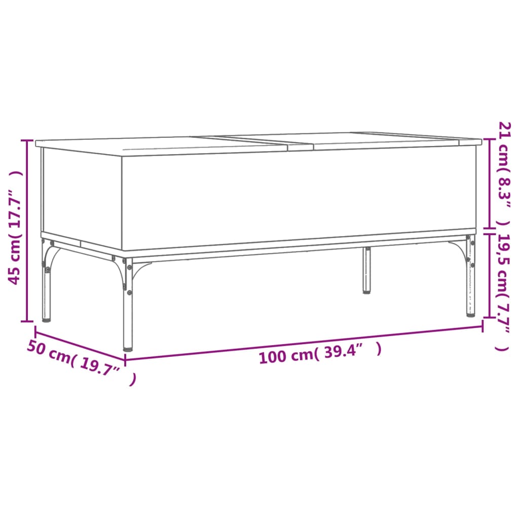 Salontafel 100x50x45 cm bewerkt hout en metaal grijs sonoma