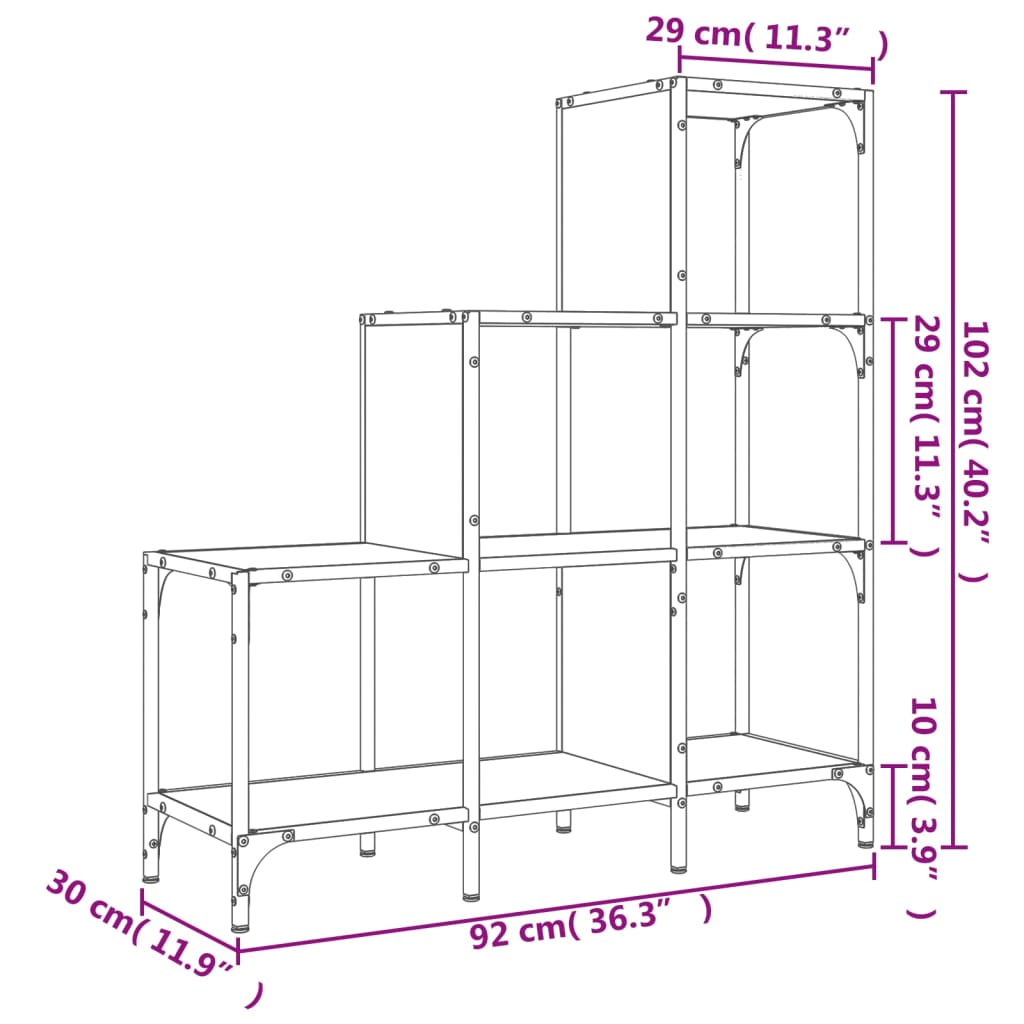 Boekenkast 92x30x102 cm bewerkt hout en metaal zwart