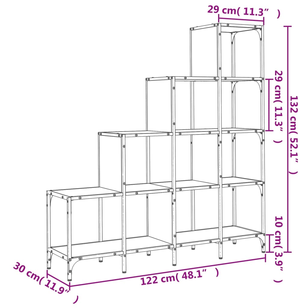 Boekenkast 122x30x132 cm bewerkt hout en metaal zwart