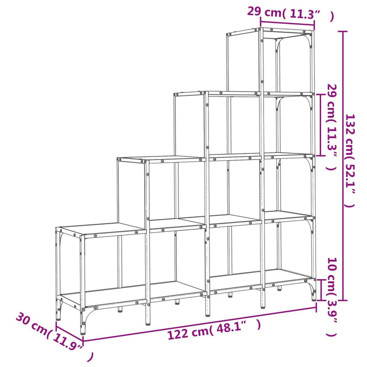 Boekenkast 122x30x132 cm bewerkt hout en metaal zwart