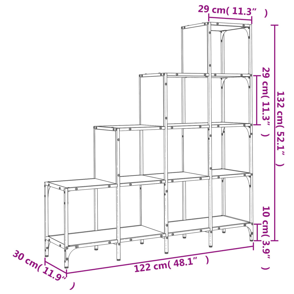 Boekenkast 122x30x132 cm bewerkt hout en metaal sonoma eiken