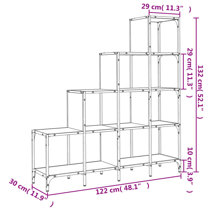 Boekenkast 122x30x132 cm bewerkt hout en metaal sonoma eiken