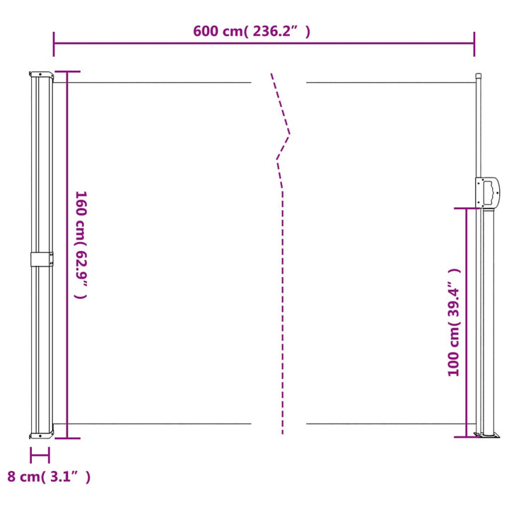 Windscherm uittrekbaar 160x600 cm beige